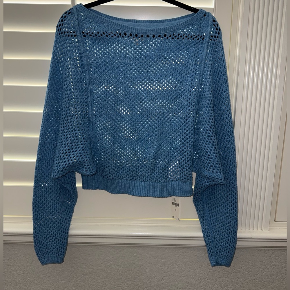 NWT Pilcro Open-Stitch Crew-Neck Sweater Blue Size XS - Picture 4 of 5